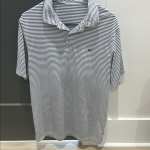 Vineyard Vines Men's Blue and White Striped Polo Shirt